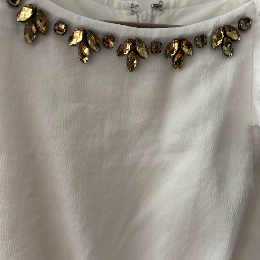 EUC LOFT White Dress w/Gem Accents, Lined and Sleeveless, Perfect Gemstones!!! - Picture 11 of 15